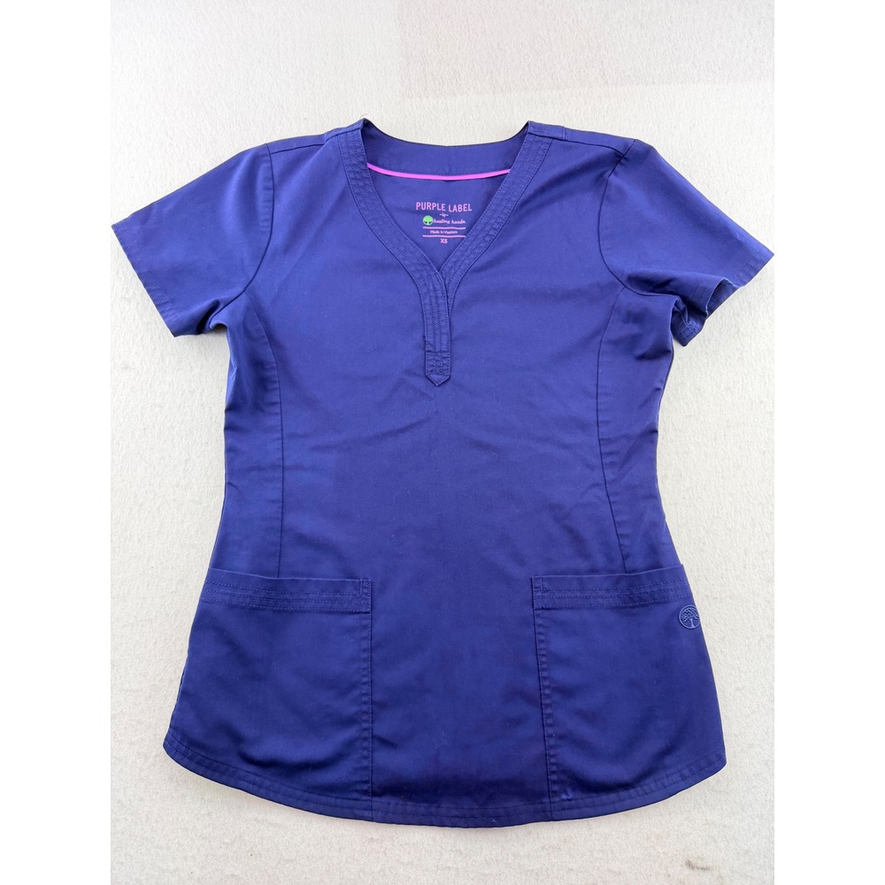 Healing Hands Purple Label Navy Blue Y-Neck Scrub Top Style 2167 XS